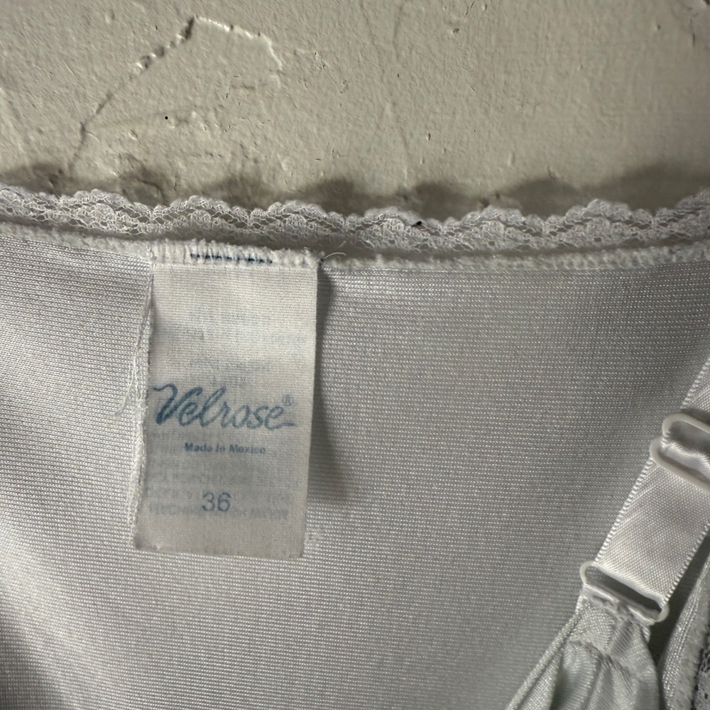 Vintage Velrose White Lace Trim Slip Dress Lingerie Full Slip Size 36 Coquette - Picture 5 of 8